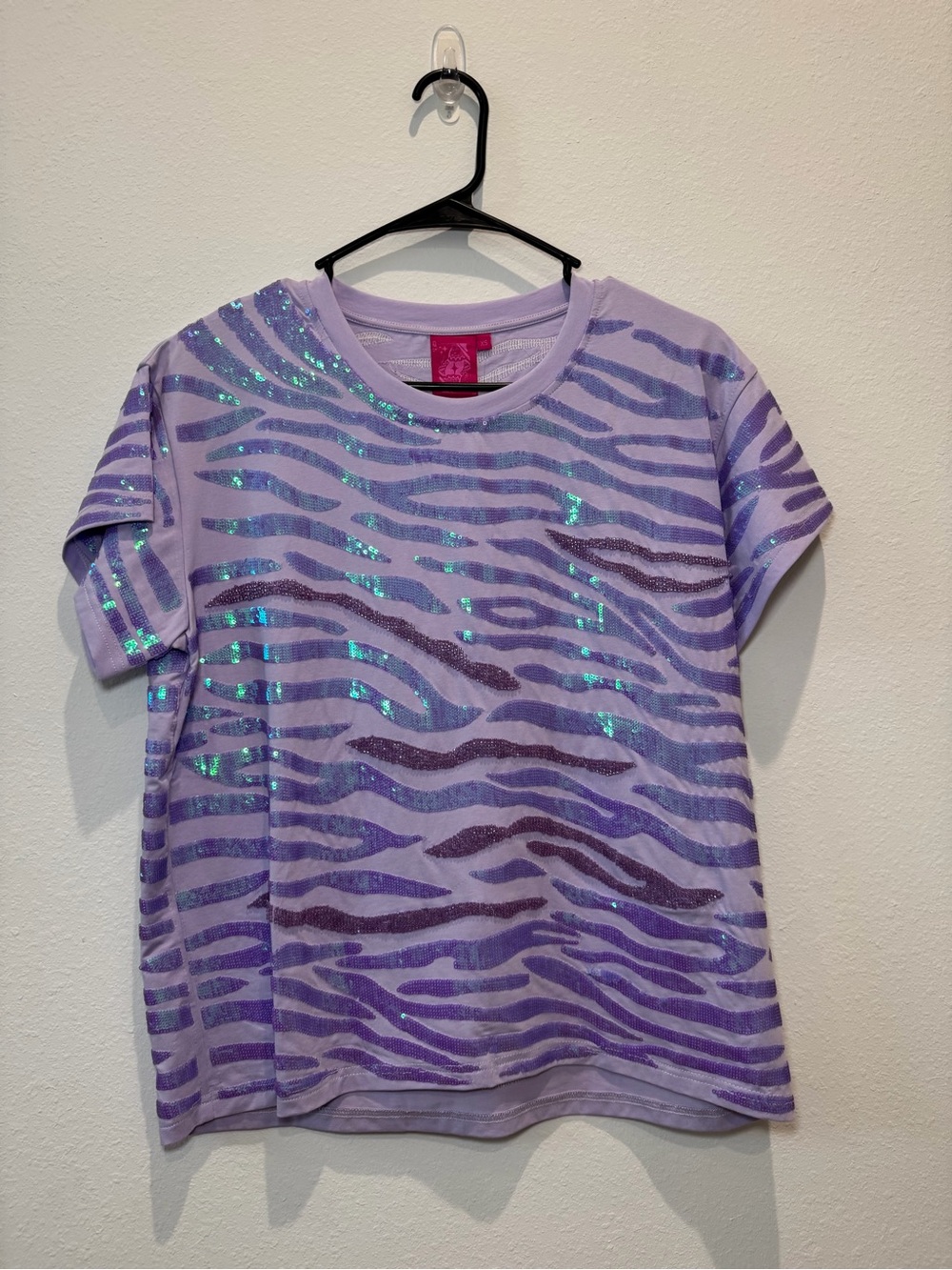 Queen of Sparkles Lavender Seed Bead & Sequin Tiger Stripe Tee